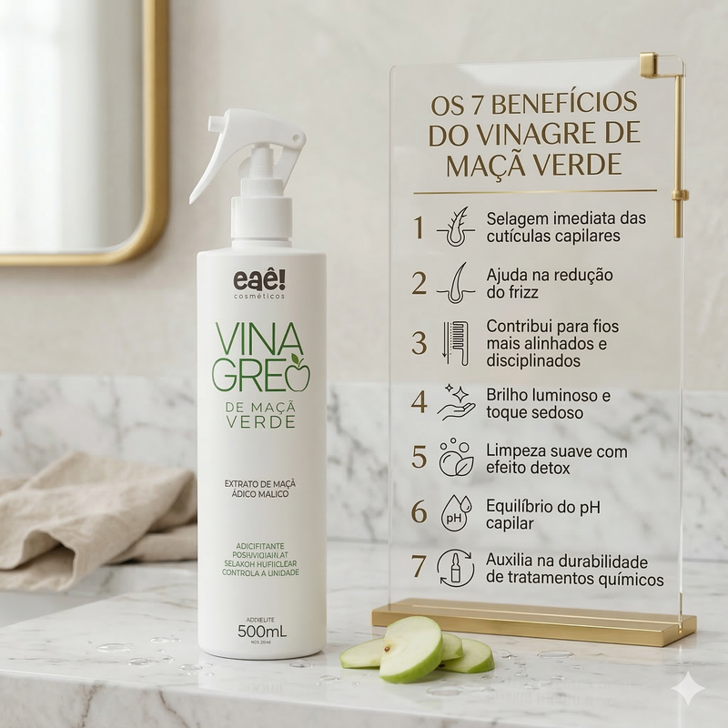 Eaê! Vinagre de Maçã Verde – Selagem das Cutículas e Brilho Detox