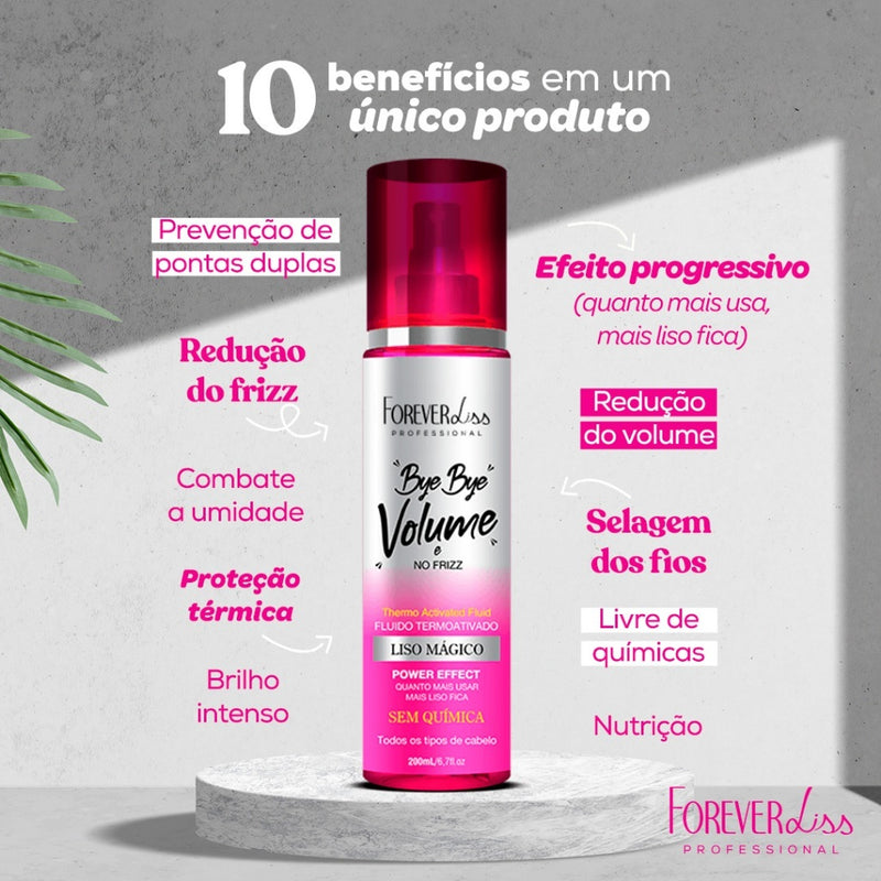 Forever Liss – Spray Bye Bye Volume – Proteção Térmica e Controle de Frizz