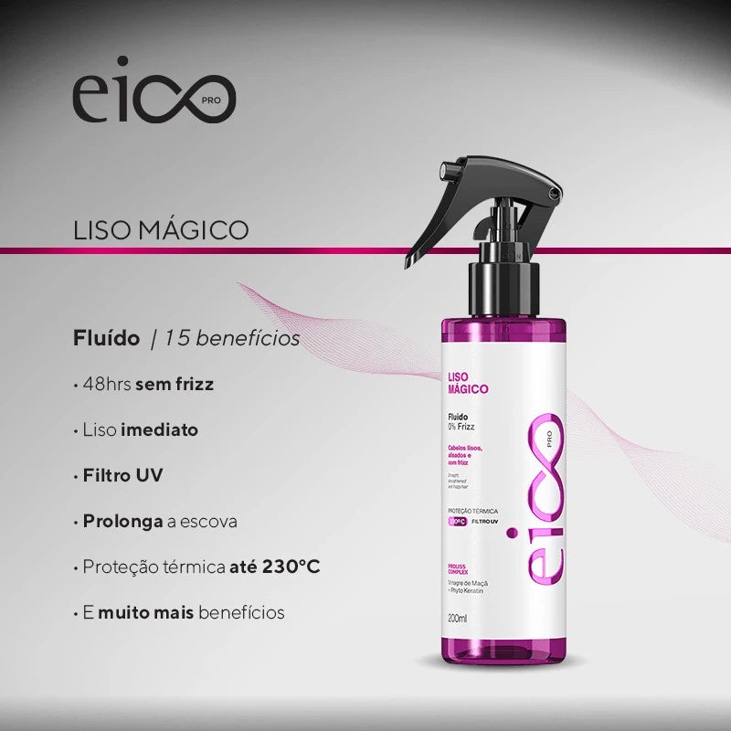 Eico – Spray Fluido Leave-in Liso Mágico 0% Frizz com Proteção Térmica e Filtro UV (200ml)
