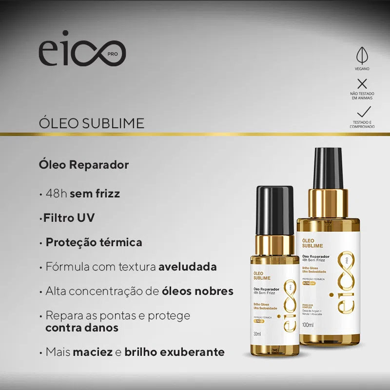 Eico - Óleo Sublime Brilho Gloss Ultra Reparador de Pontas Sem Frizz c/ Proteção Térmica (30ml)