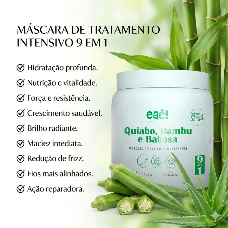 Eaê! Máscara Quiabo, Bambu & Babosa – Hidratação, Força e Brilho