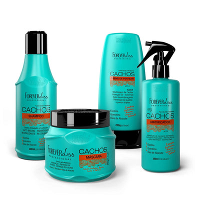Forever Liss - Kit Cachos Completo – Shampoo + Máscara + Creme de Pentear + Umidificador Hidratação, Definição e Anti-Frizz